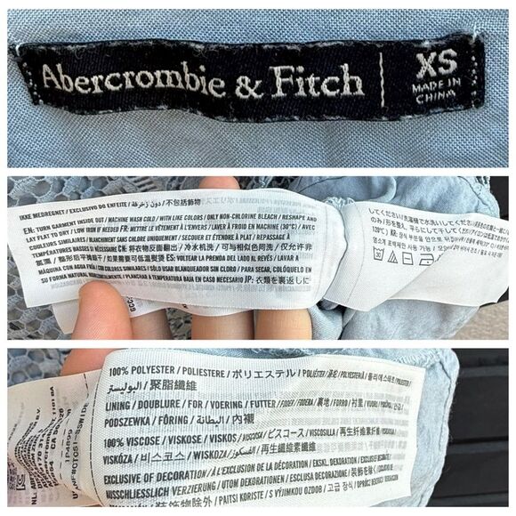 Abercrombie & Fitch Crochet Lace Overlay Mini Dress in Light Blue | Size XS - Picture 6 of 6
